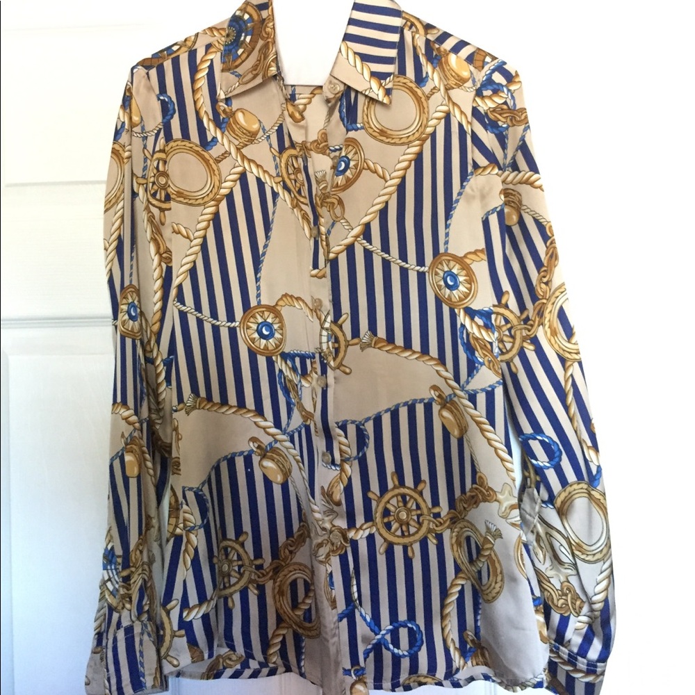 Boston Proper Nautical Print Strioed Blouse